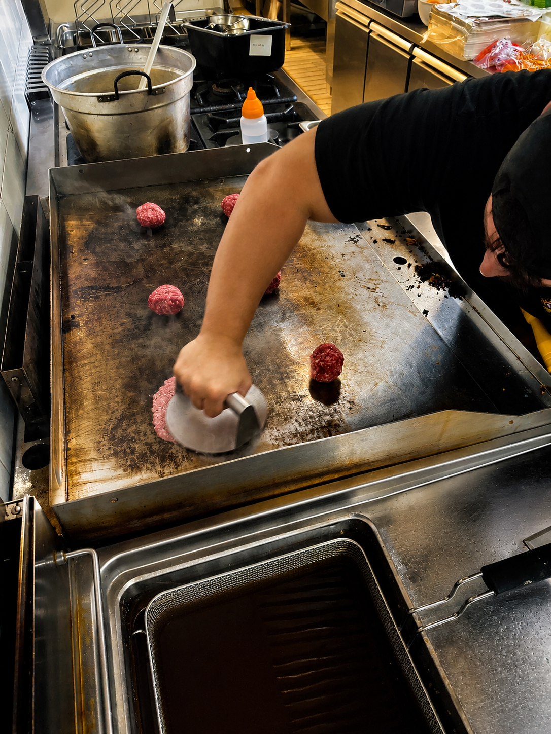Smash burger sulla piastra rovente